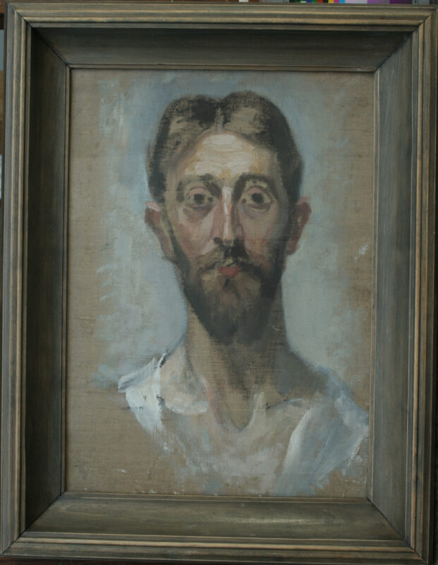 Jaņa Rozentāla studija gleznai "Kristus Debesbraukšana". Tajā uzgleznots Kristus portrets.