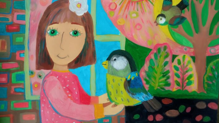 Sofjas Pegasovas darbs “Putniņš uz rokas” (MIKC LMMV Rēzeknes Mākslas un dizaina skola)